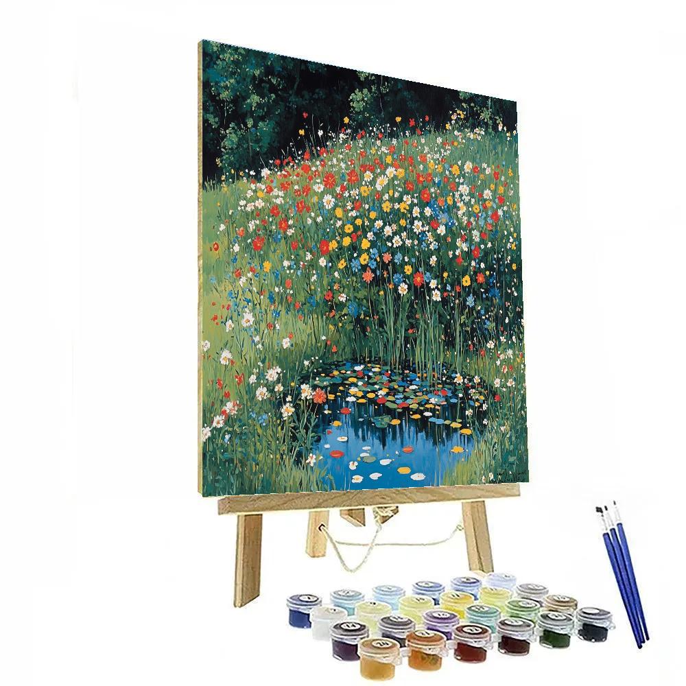 Claude Monet Inspired Wildflower Bank Beside Pond Paint by numbers art