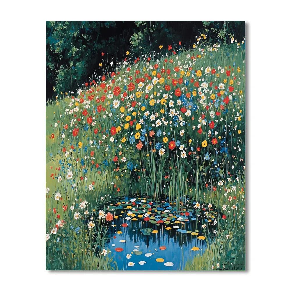 Claude Monet Inspired Wildflower Bank Beside Pond Paint by numbers art