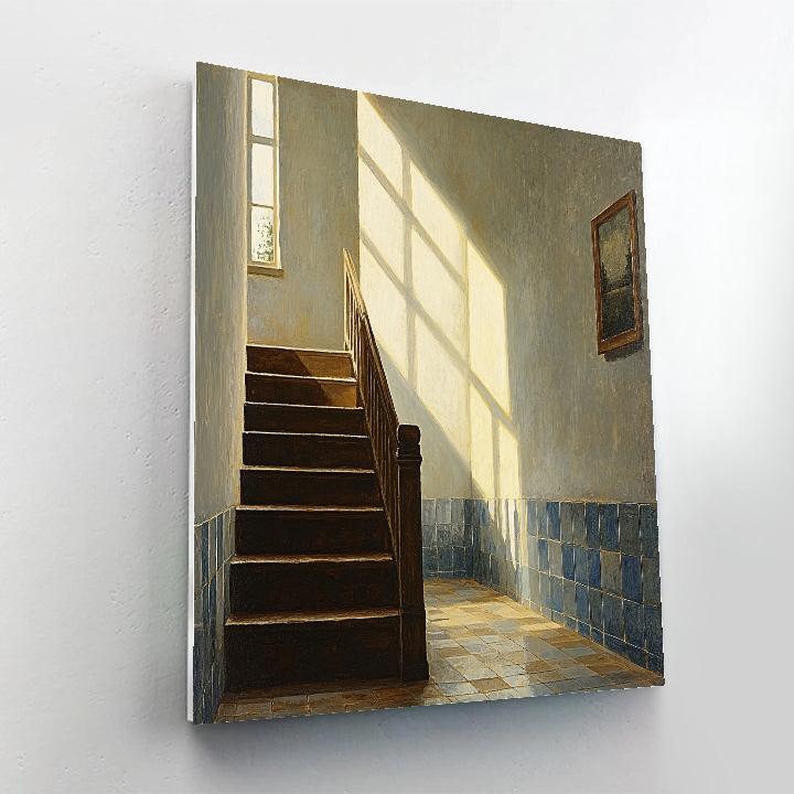 Johannes Vermeer Inspired Sunlit Delft Stairwell Number painting