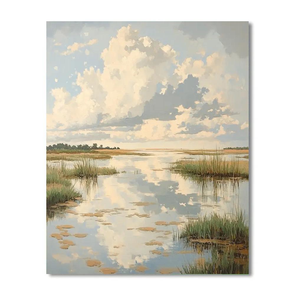 Claude Monet Inspired Reflected Clouds In Shallow Marsh Number painting