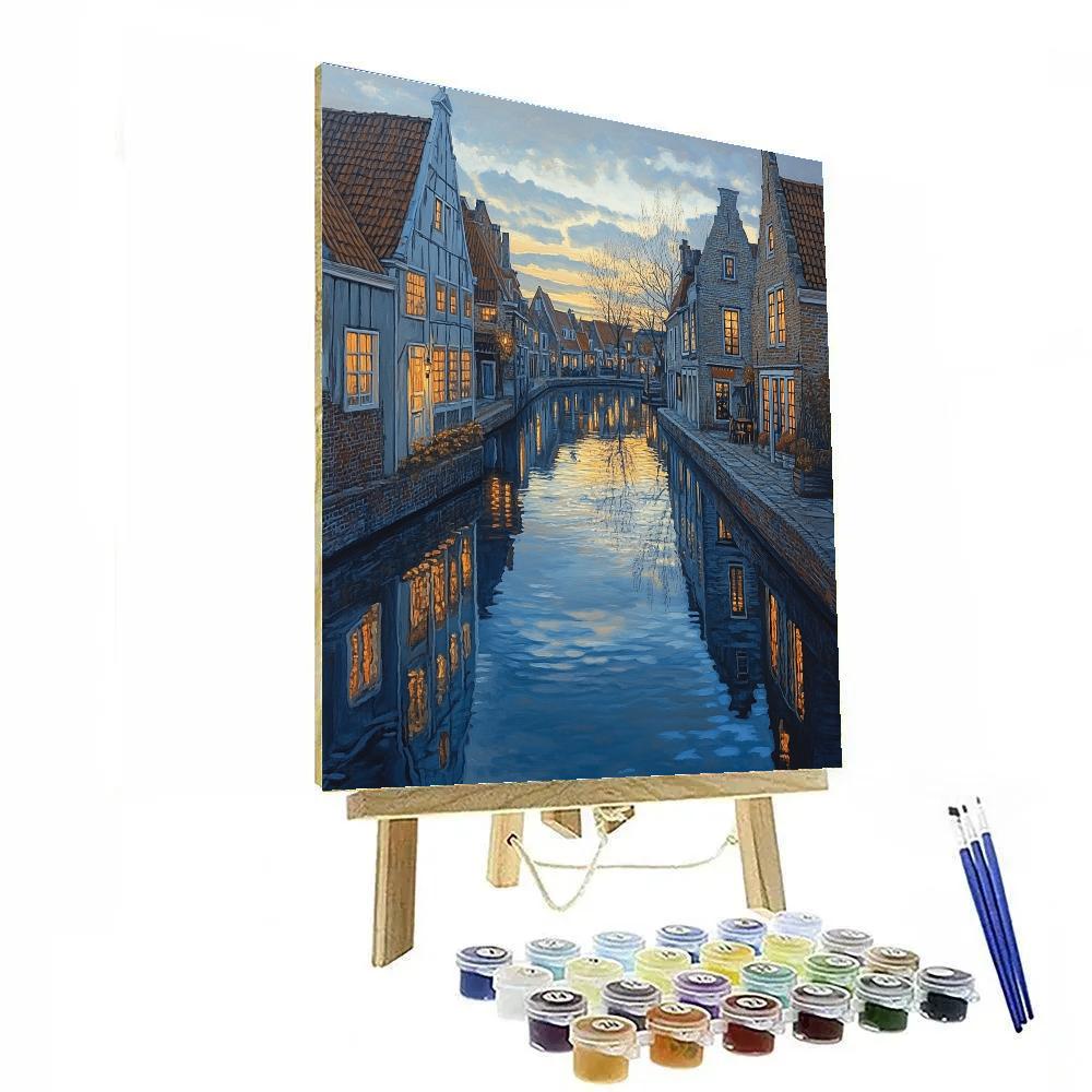 Johannes Vermeer Inspired Delft Canal At Blue Dusk Paint by numbers kits