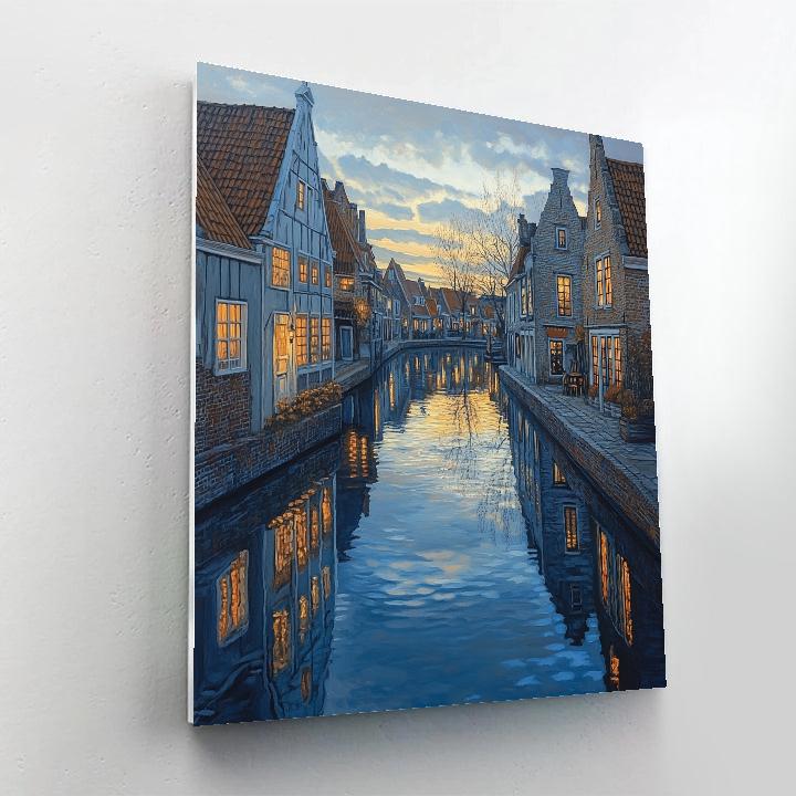 Johannes Vermeer Inspired Delft Canal At Blue Dusk Paint by numbers kits