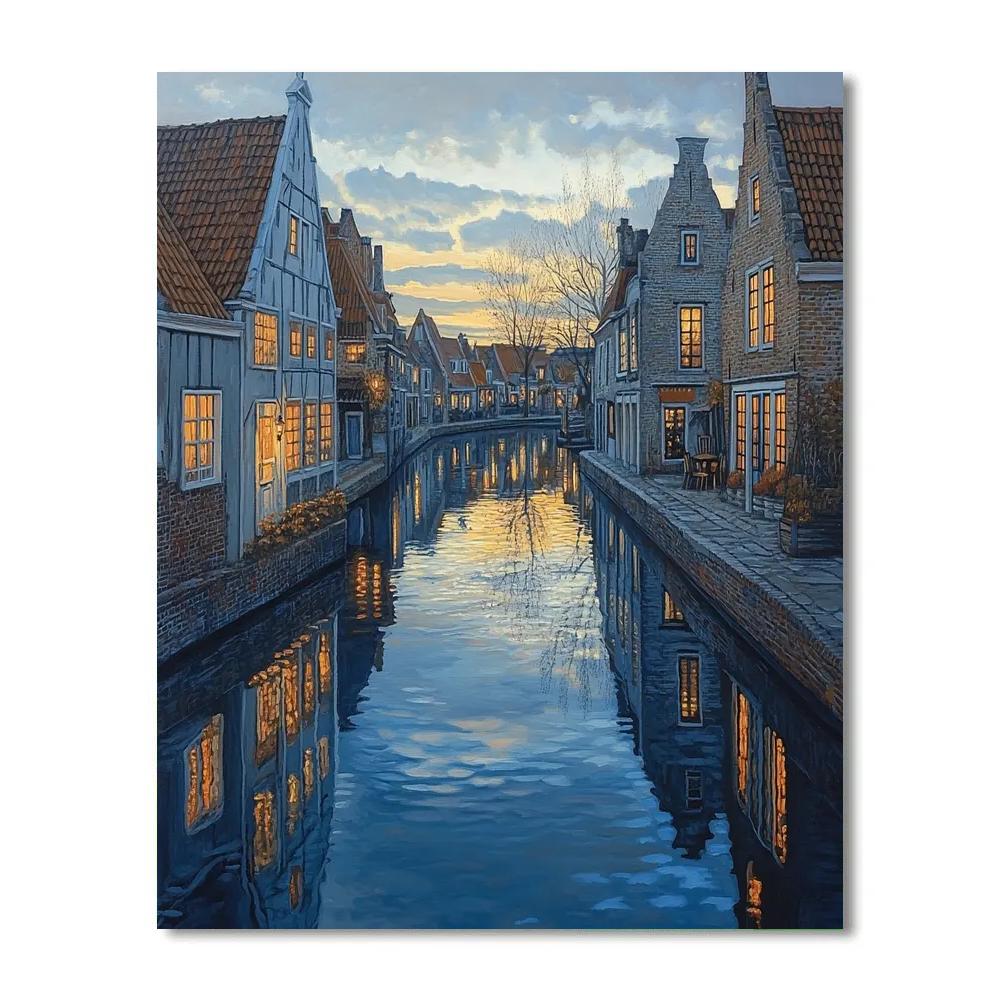Johannes Vermeer Inspired Delft Canal At Blue Dusk Paint by numbers kits
