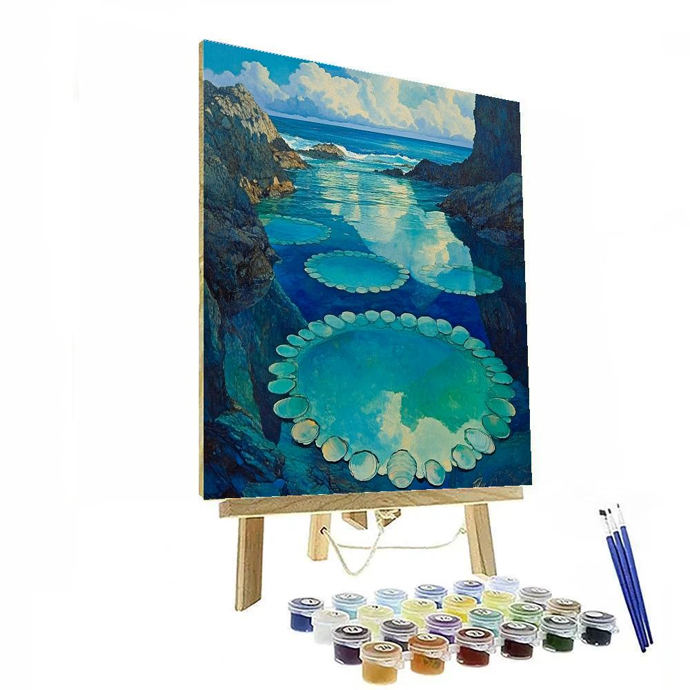 Frida Kahlo Inspired Opal Sky Over Maguey Tidepools paint by color