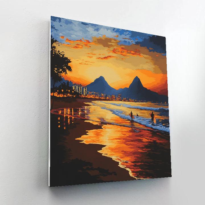 Ipanema Sunset Two Brothers View Rio De Janeiro Brazil Paint by numbers art