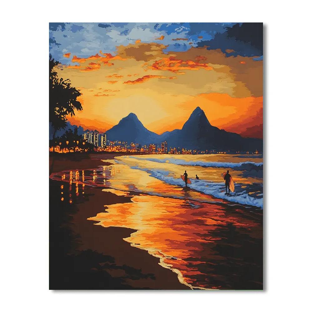 Ipanema Sunset Two Brothers View Rio De Janeiro Brazil Paint by numbers art