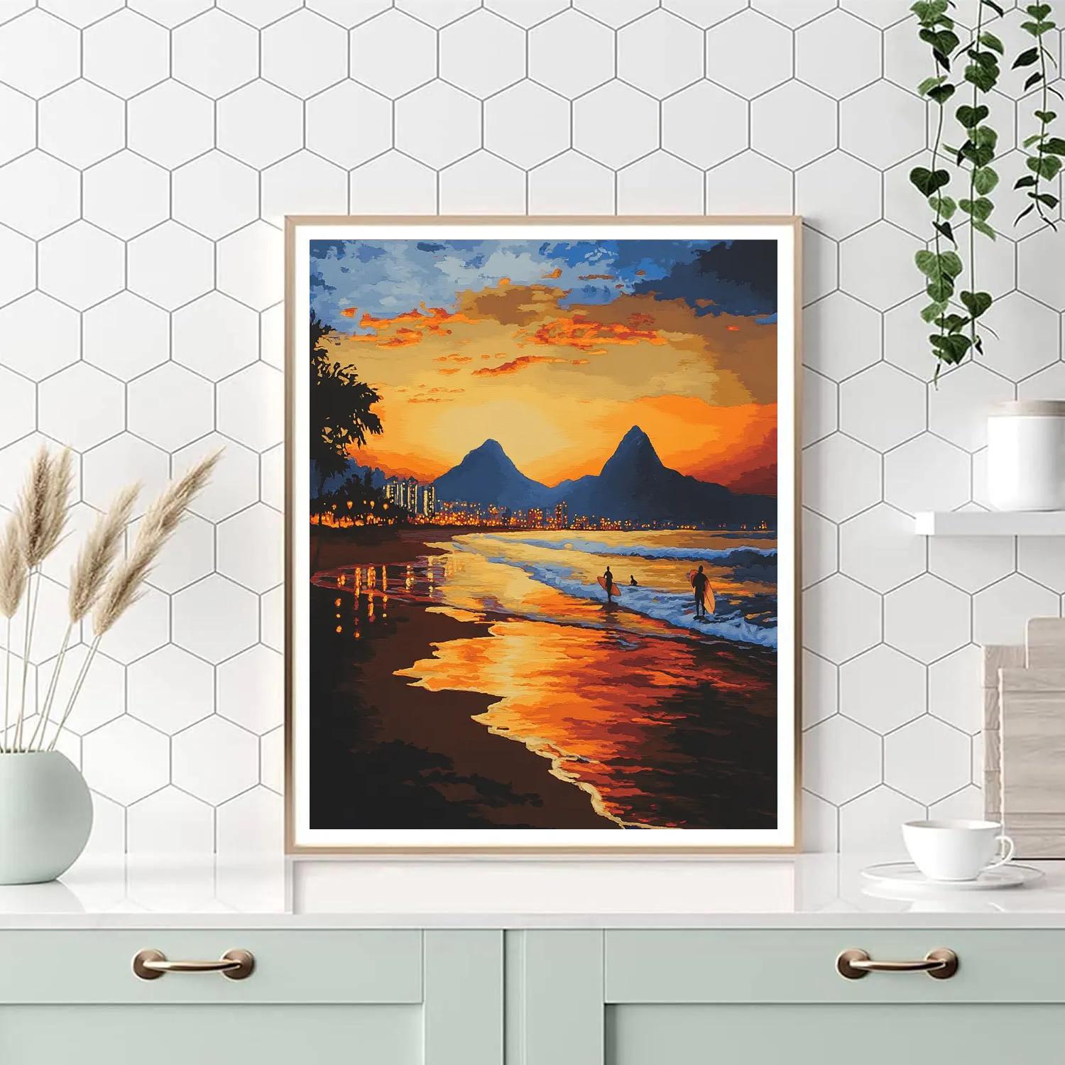 Ipanema Sunset Two Brothers View Rio De Janeiro Brazil Paint by numbers art