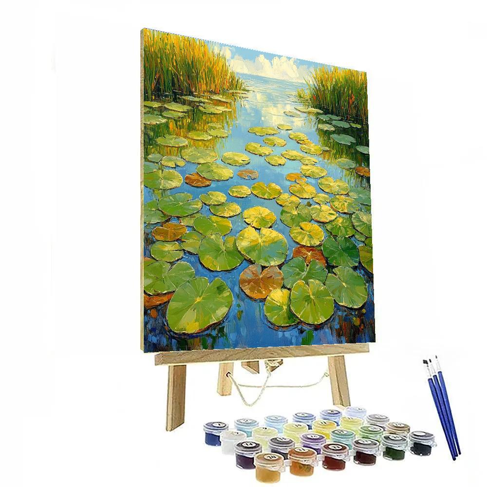 Claude Monet Inspired Summer Pond With Floating Leaves paint by number