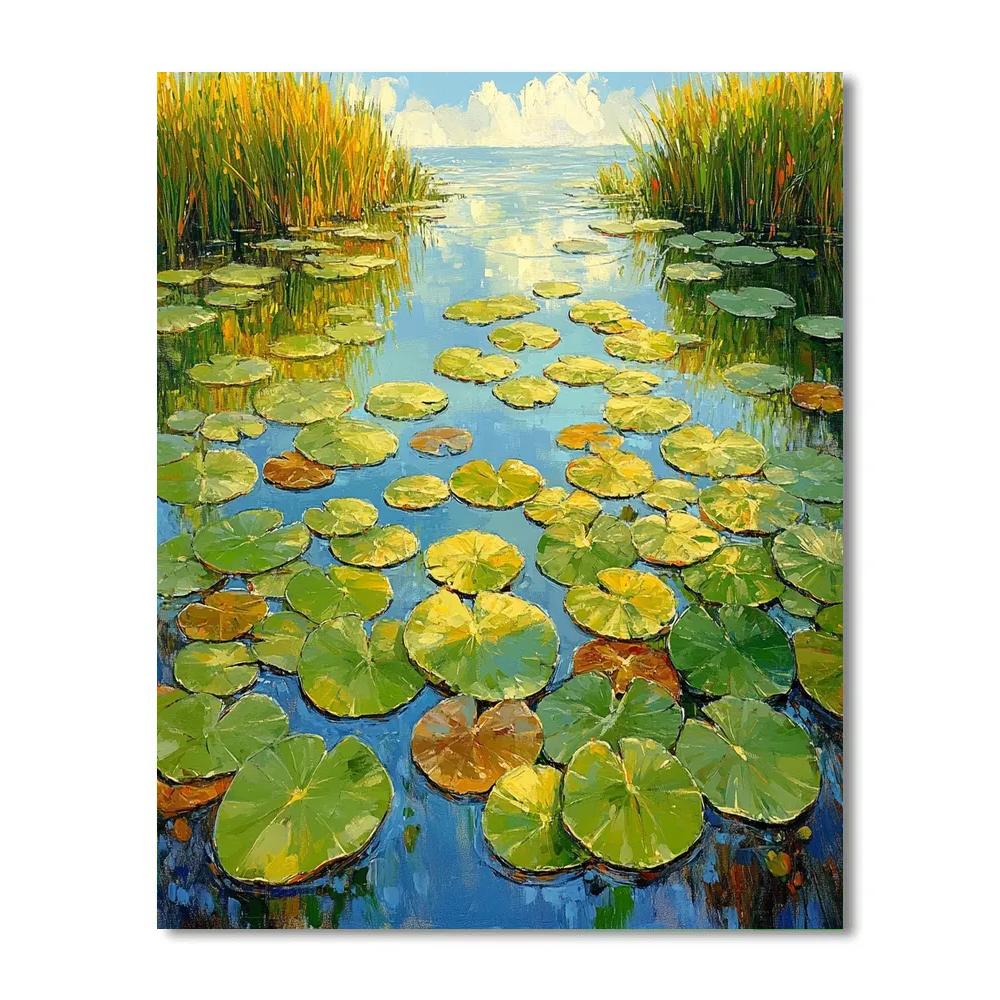 Claude Monet Inspired Summer Pond With Floating Leaves paint by number