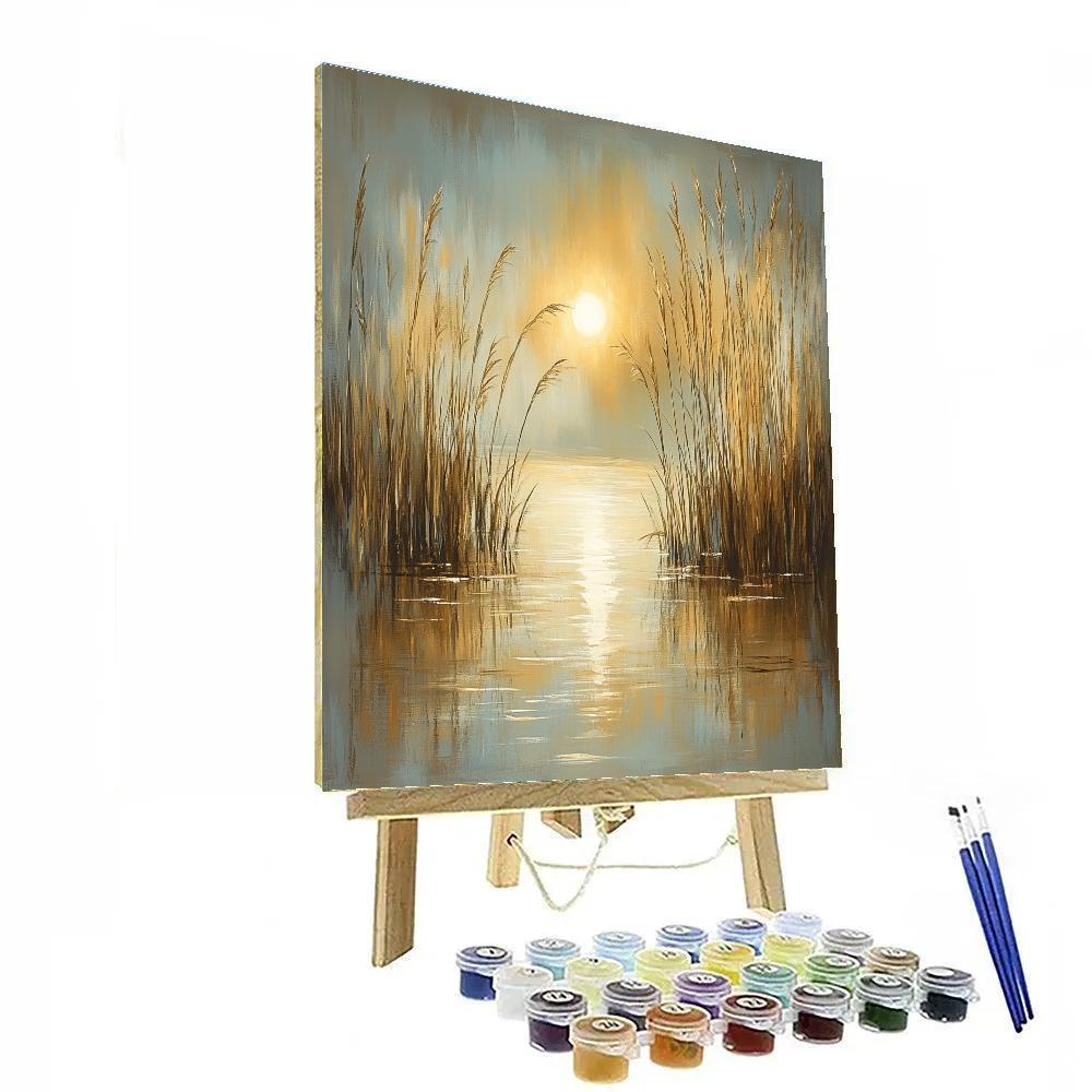 Claude Monet Inspired Golden Mist Over Reed Filled Lake painting number kit