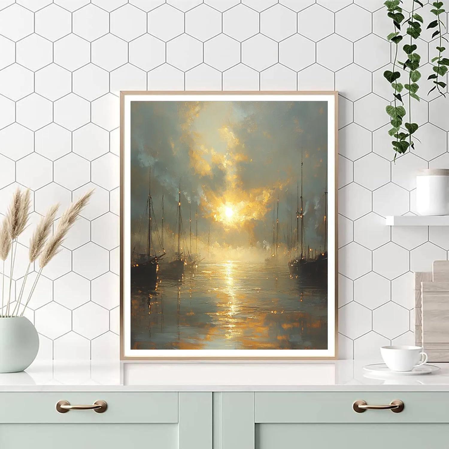 J M W Turner Inspired Harbor At Dawn paint by number