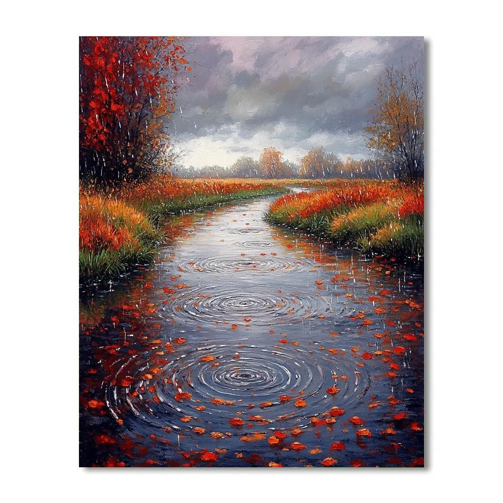 Claude Monet Inspired River Reflections In Autumn Rain Numbered painting kits