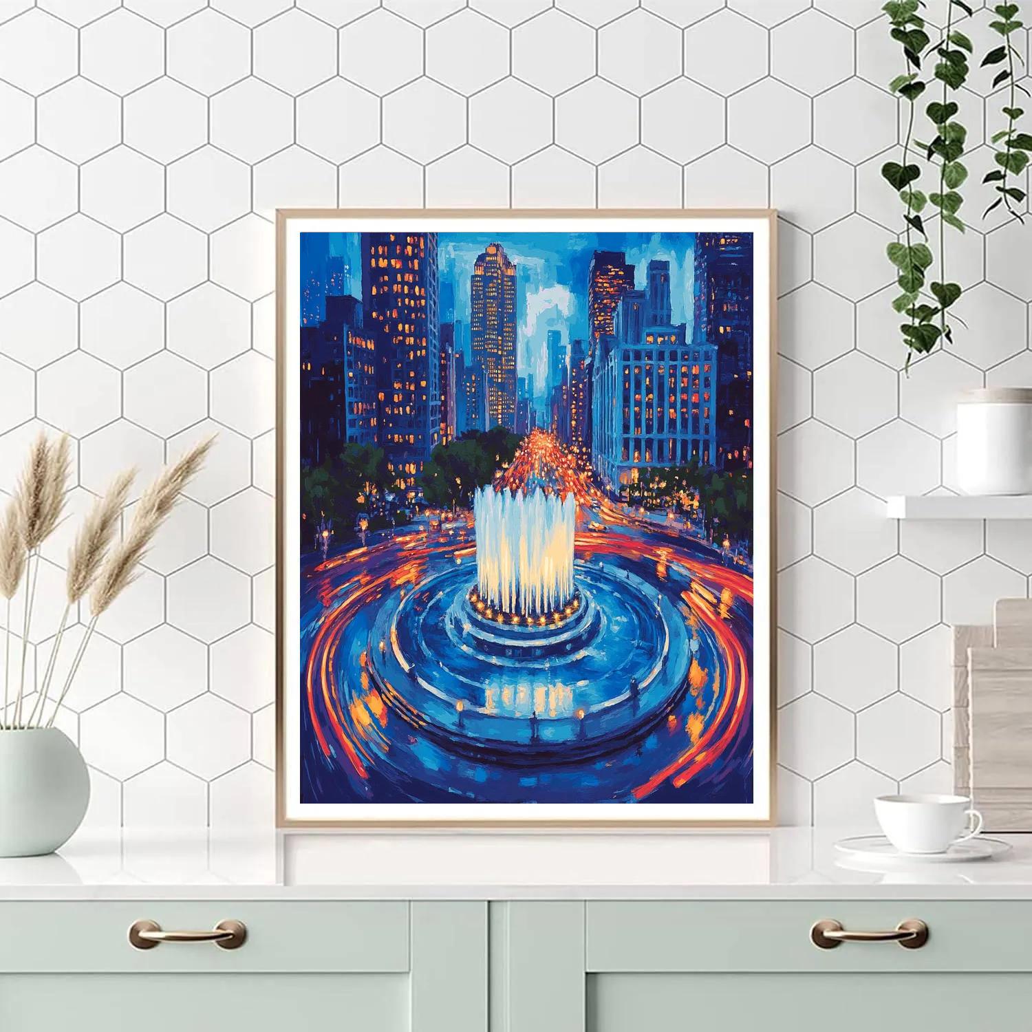 Bundaran HI Fountain Night Jakarta Indonesia Number painting