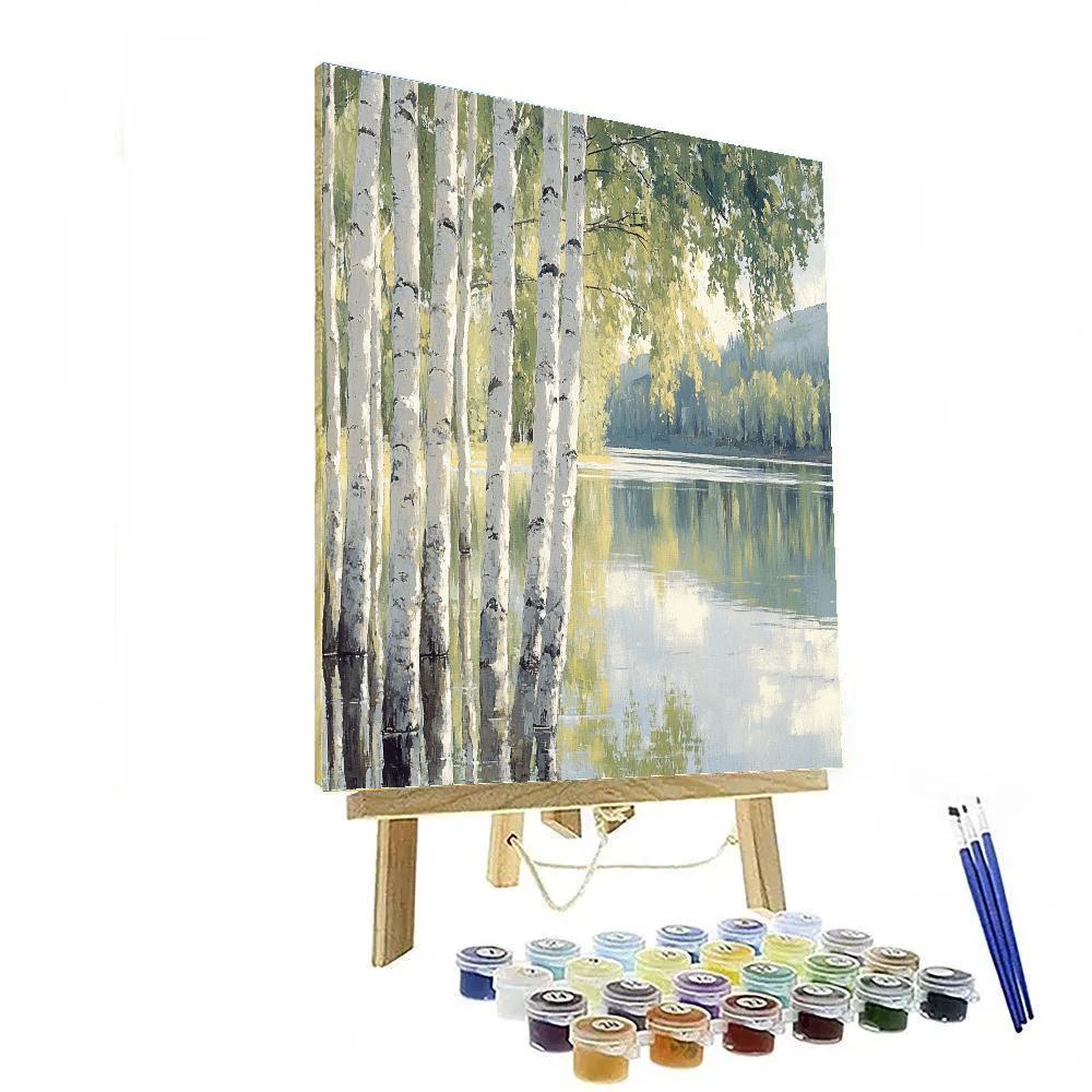 Claude Monet Inspired Reflected Birch Grove In Still Lake Number painting