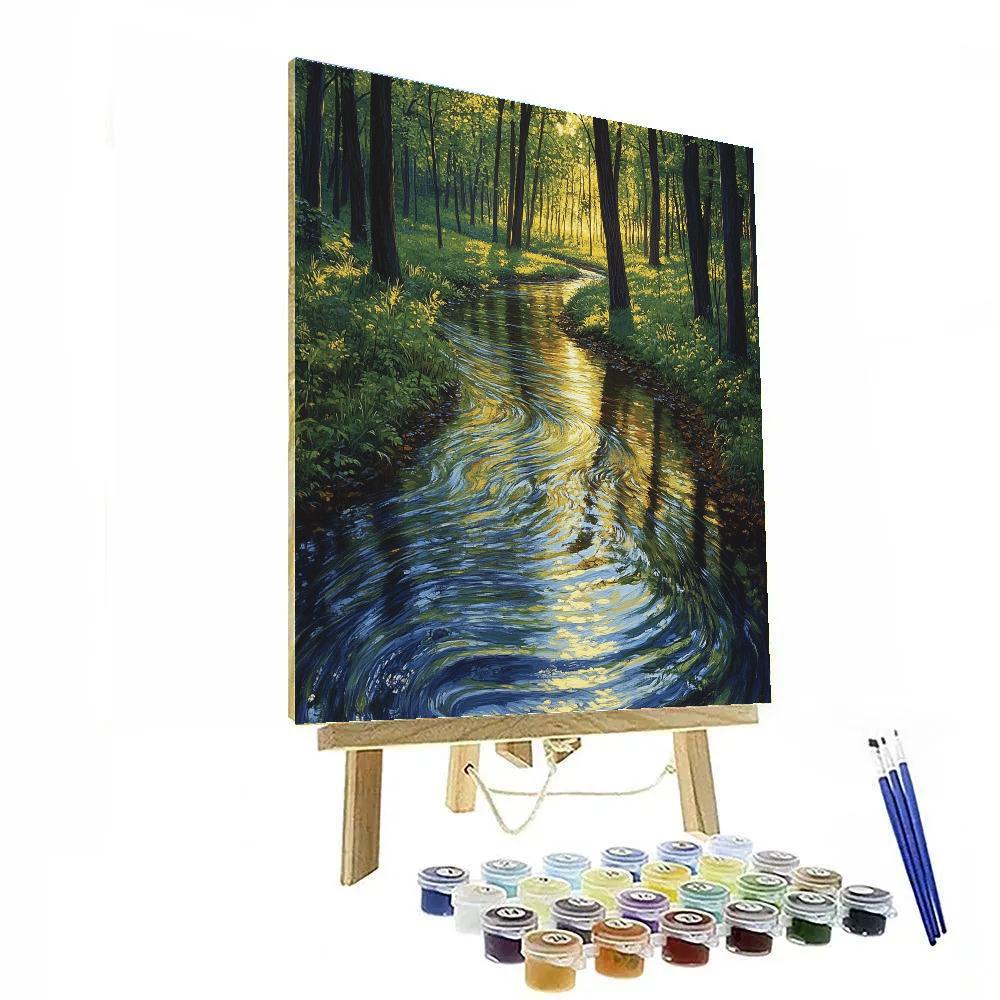 Claude Monet Inspired Sunlit Creek Through Forest Glade paint by color