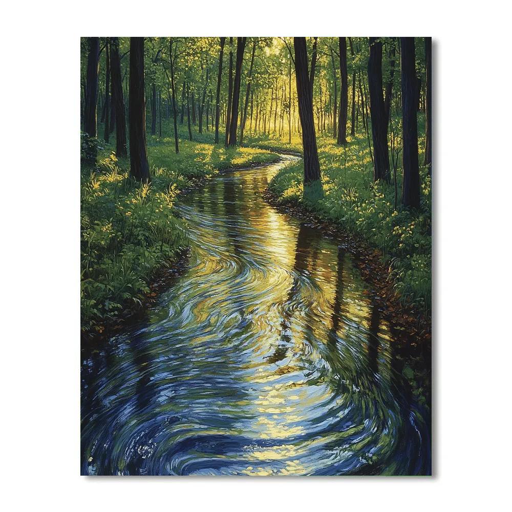 Claude Monet Inspired Sunlit Creek Through Forest Glade paint by color