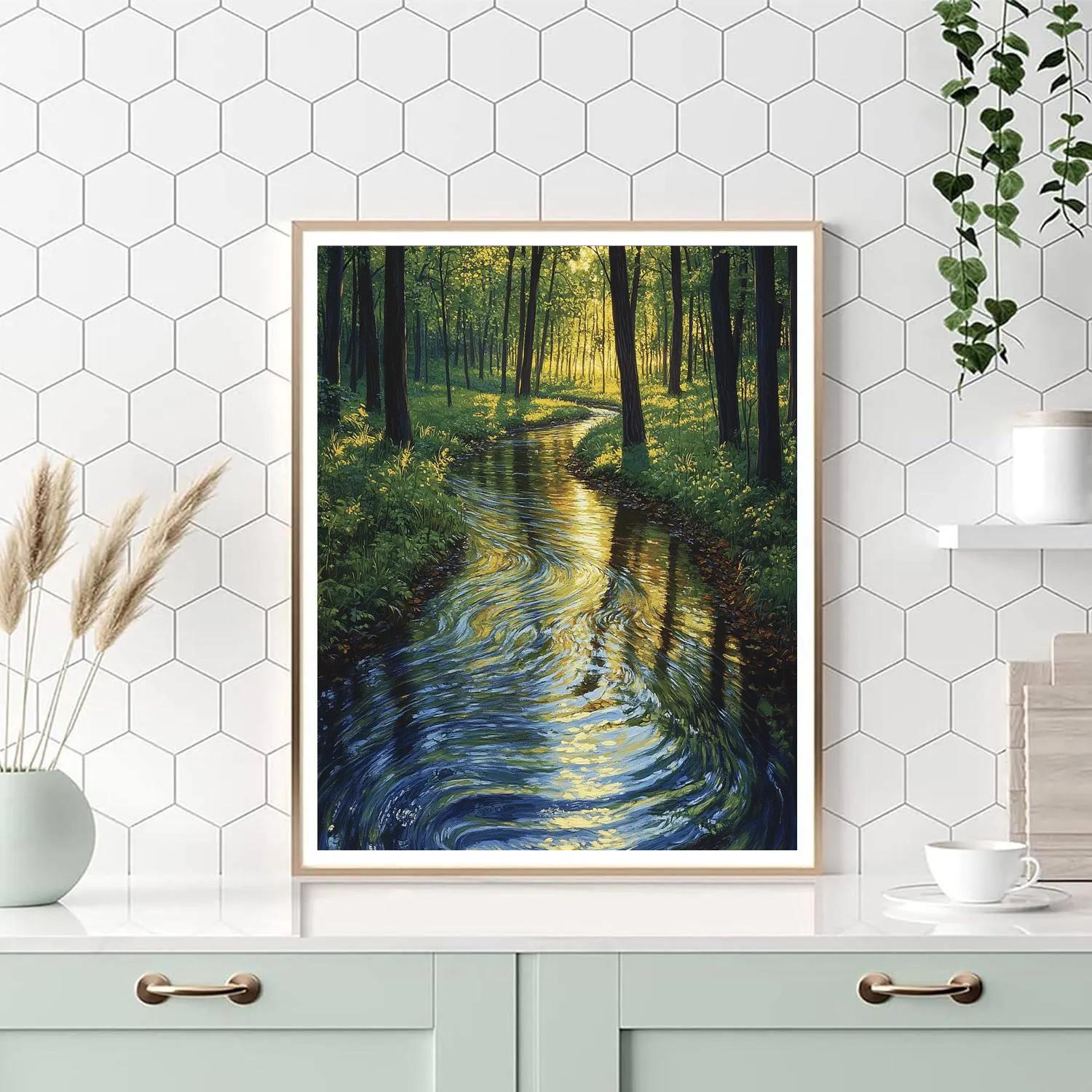Claude Monet Inspired Sunlit Creek Through Forest Glade paint by color