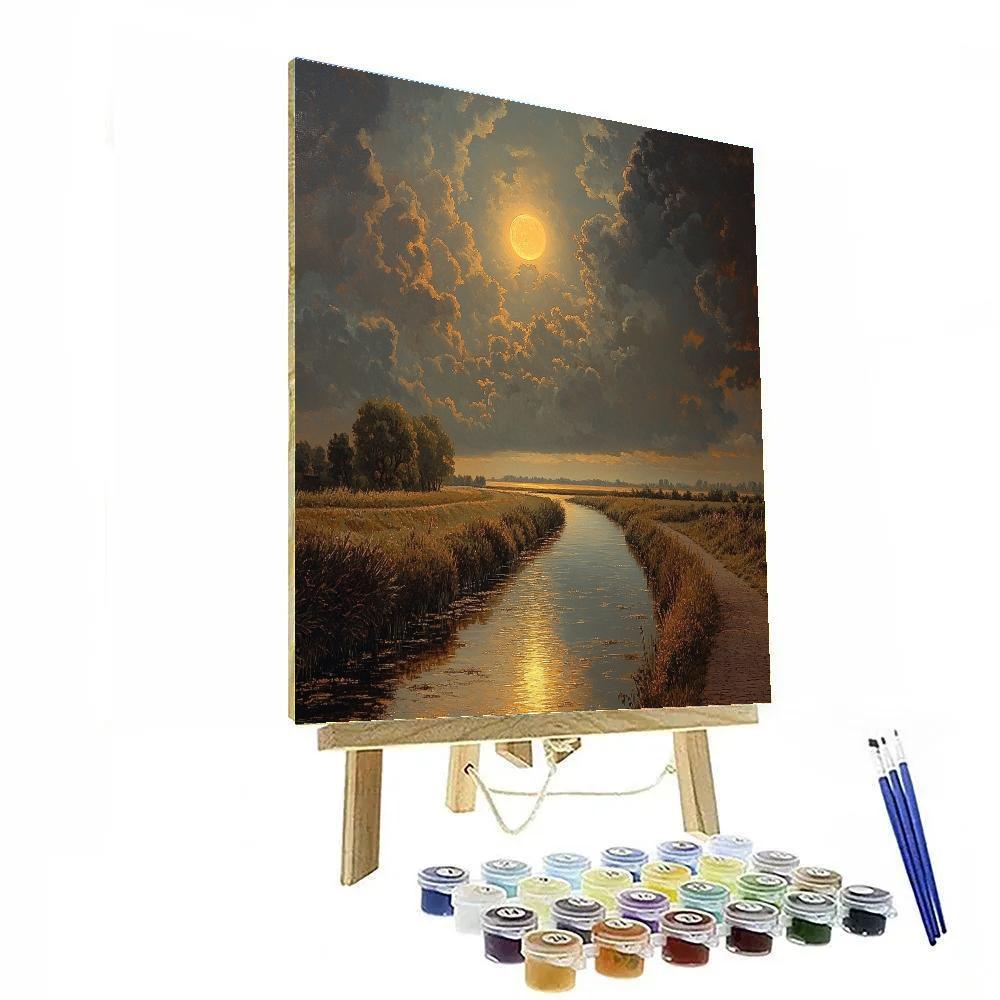 Rembrandt Inspired Moonlit Canal Beyond The Distant Dike Numbered painting kits