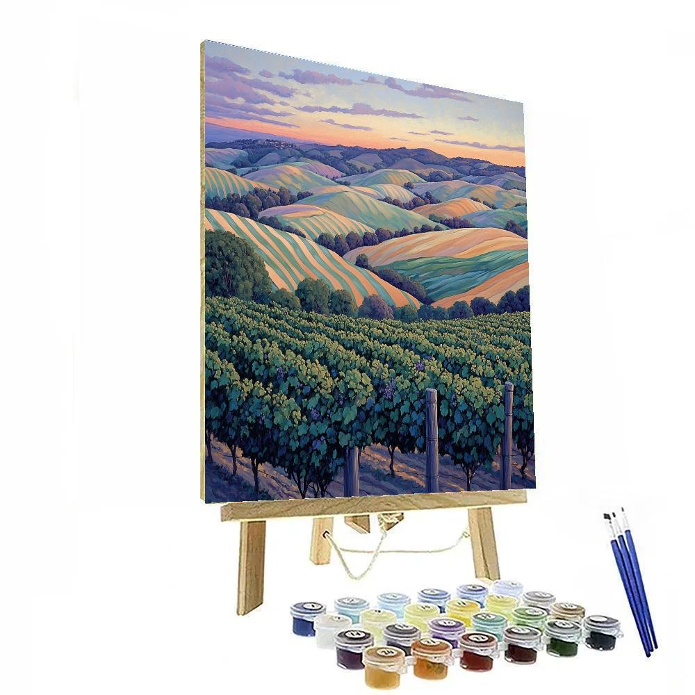 Claude Monet Inspired Soft Dusk Over Rolling Vine Hills Number painting