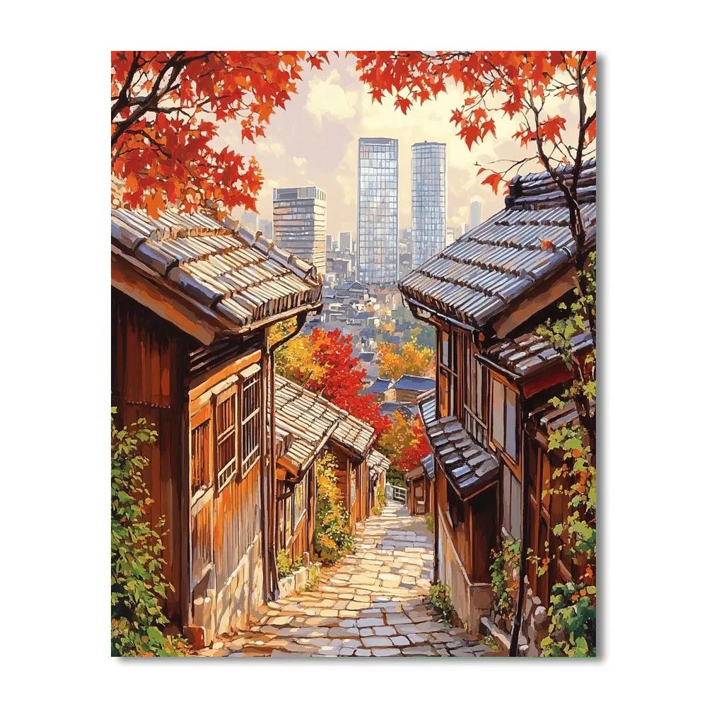 Bukchon Hanok Village Lanes Seoul South Korea painting number kit