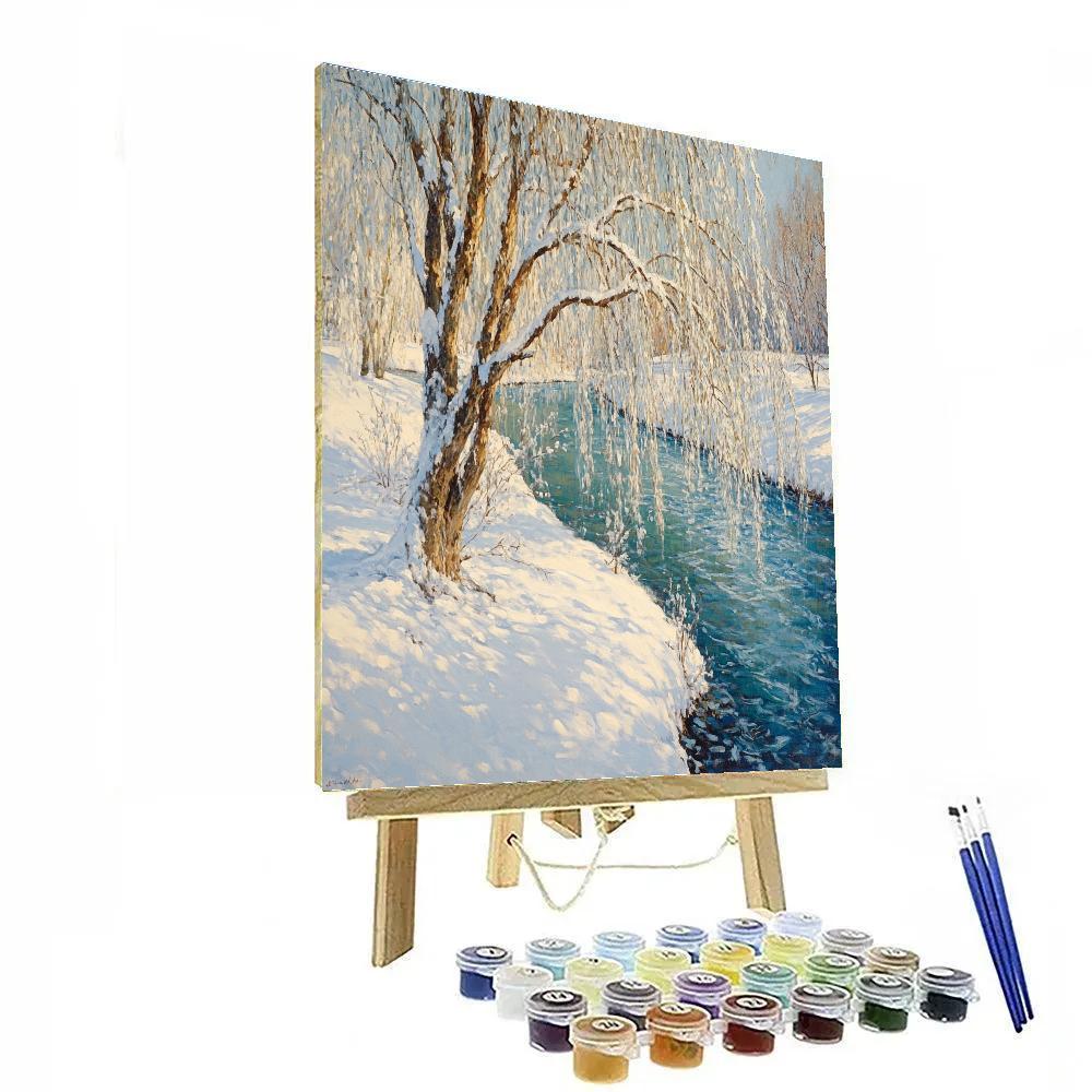 Claude Monet Inspired Snow On Riverside Willows DIY paint by numbers