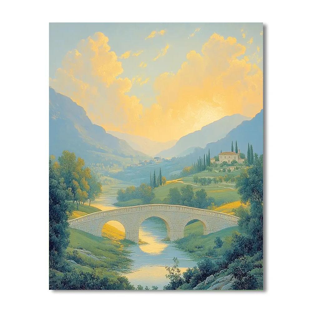 Raphael Inspired Harmonious Valley With Twin Stone Bridges paint by number