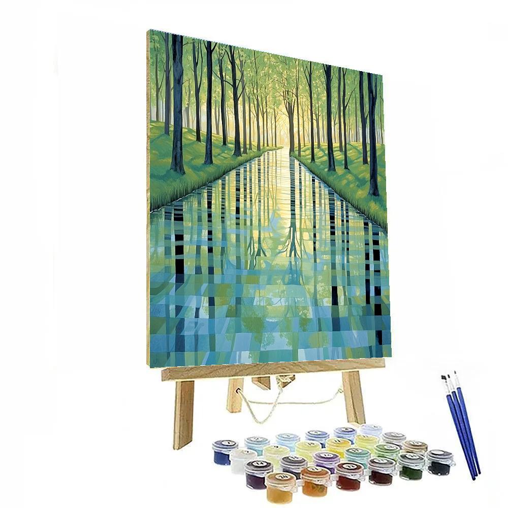 Claude Monet Inspired Reflections Of Spring Trees In Canal painting number kit