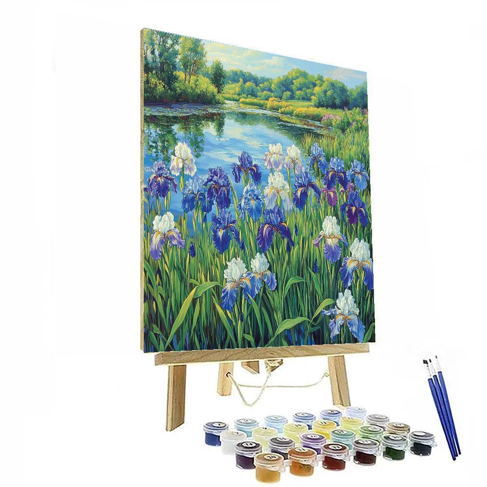 Claude Monet Inspired Summer Garden With Irises At Pond Edge Paint by numbers kits