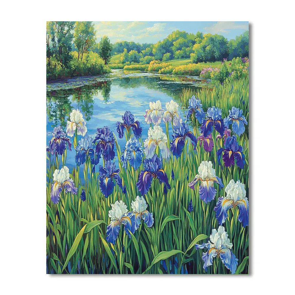 Claude Monet Inspired Summer Garden With Irises At Pond Edge Paint by numbers kits