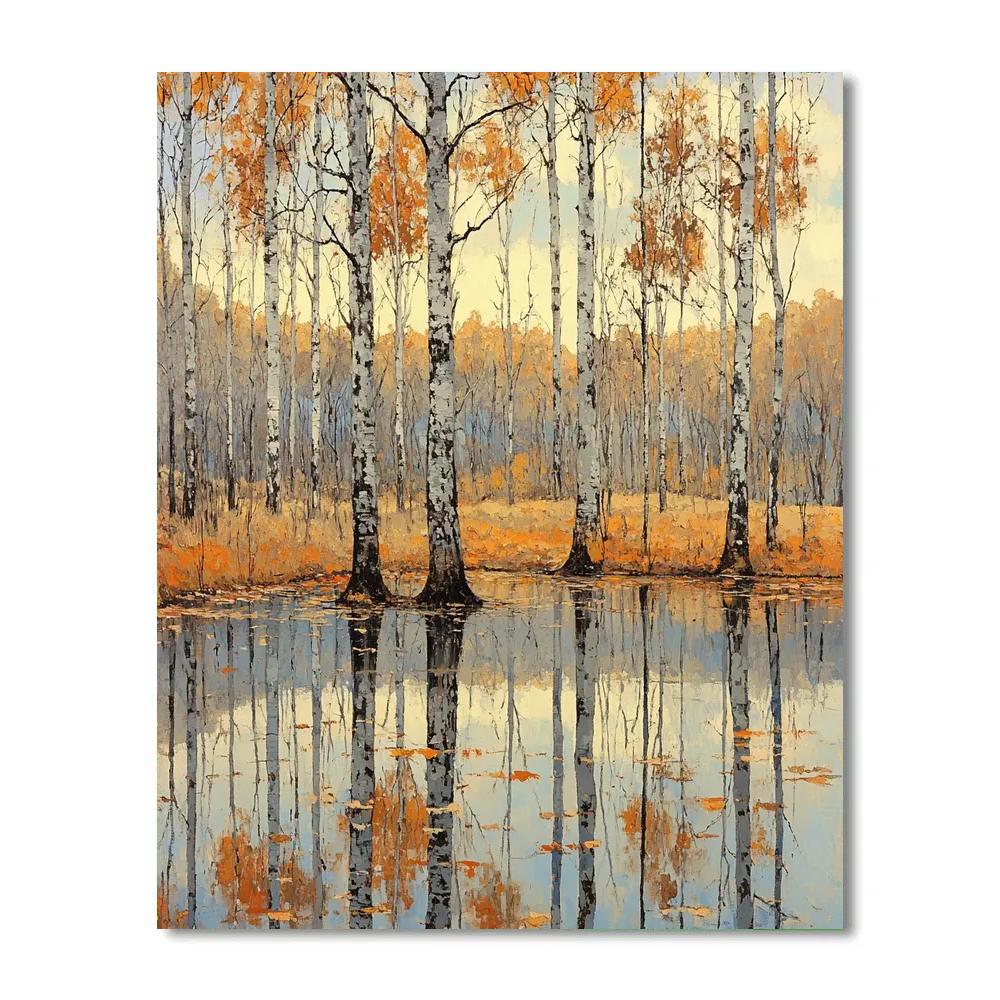 Claude Monet Inspired Late Autumn Trees Beside Reflective Pool Paint by numbers kits