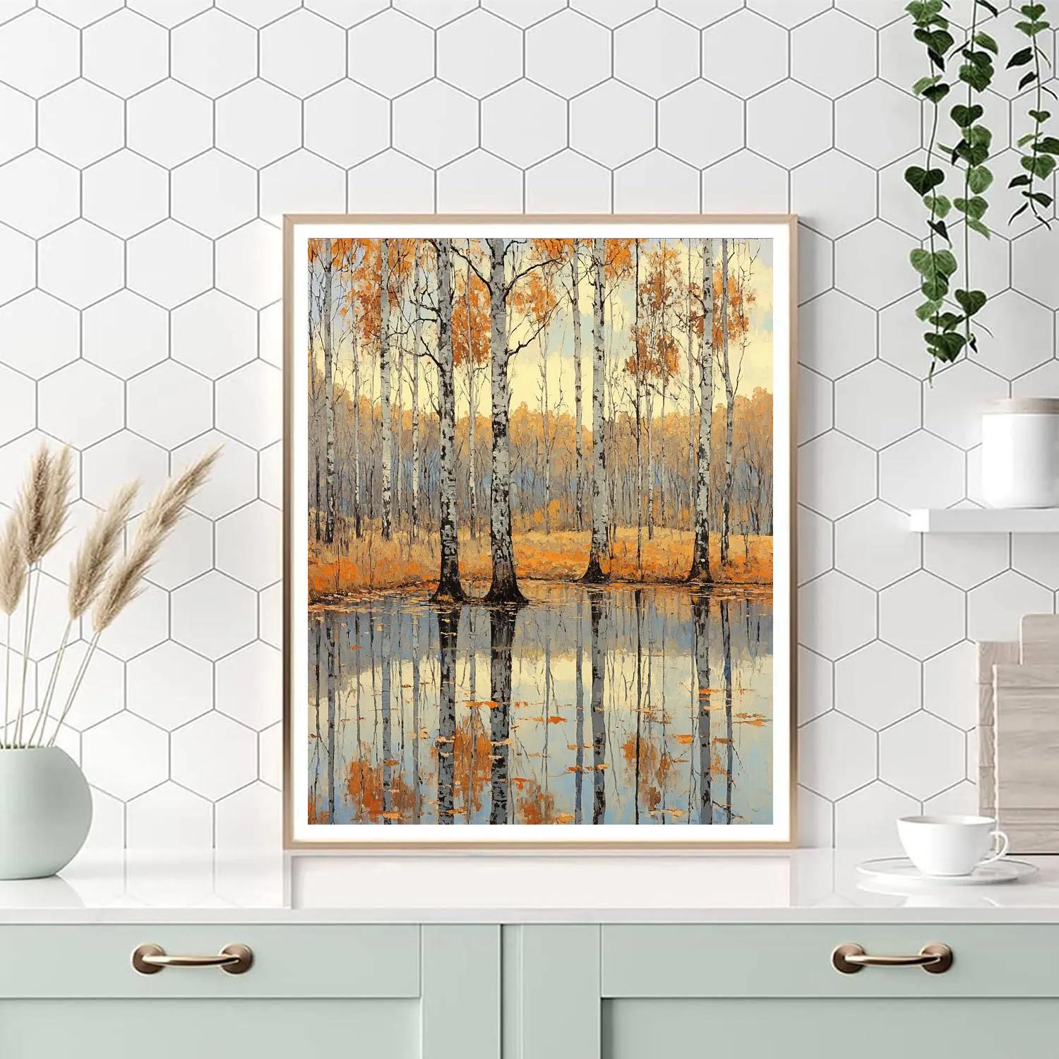 Claude Monet Inspired Late Autumn Trees Beside Reflective Pool Paint by numbers kits