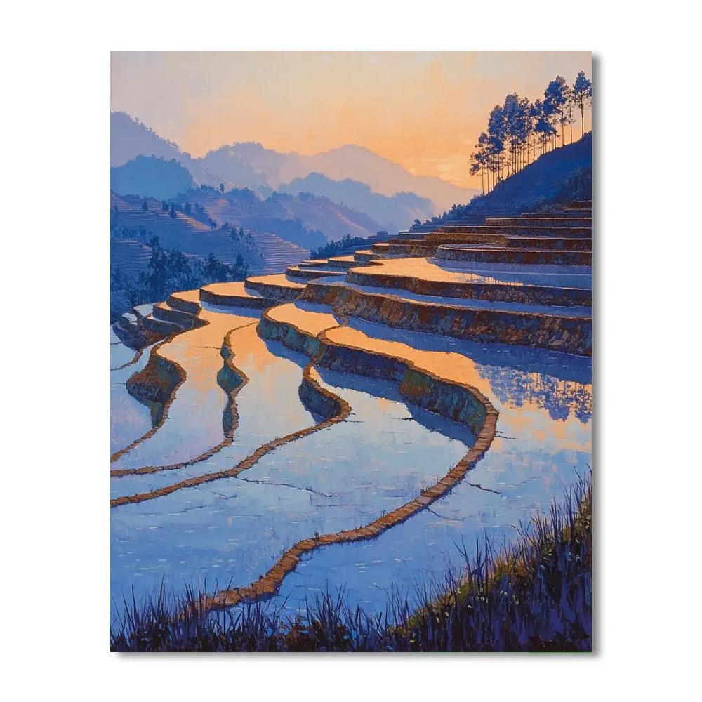 Claude Monet Inspired Early Evening Over Rice Terraces paint by number