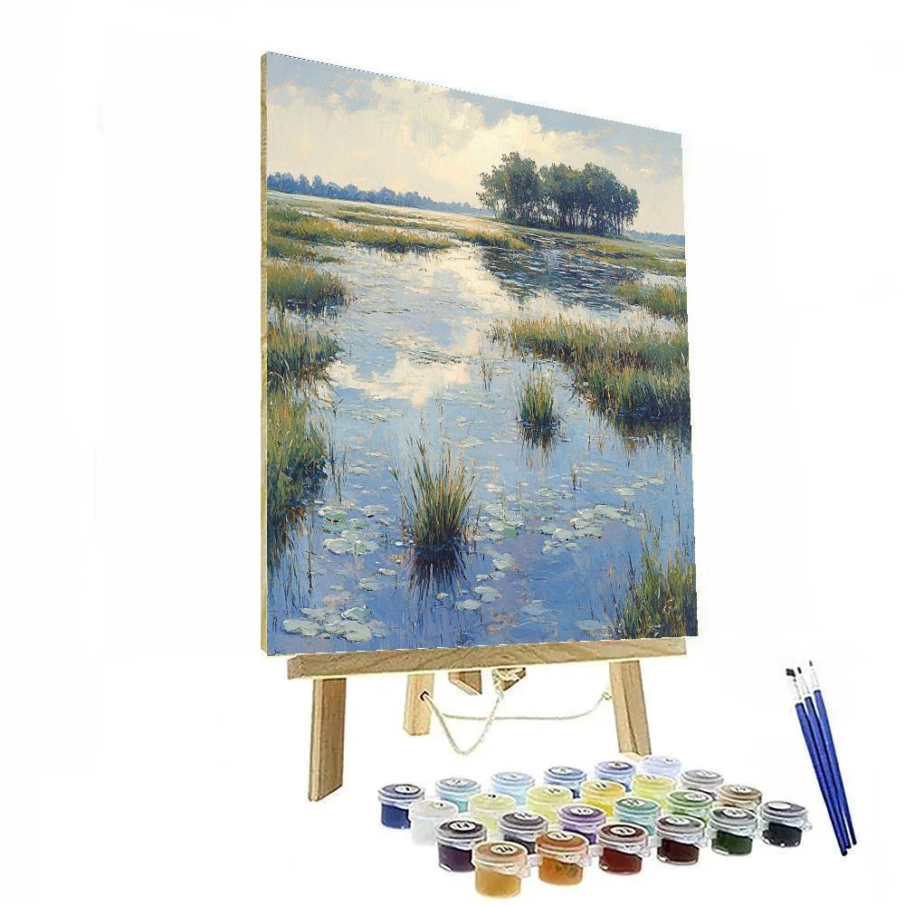 Claude Monet Inspired Spring Flooded Meadow Under Soft Sky Number painting