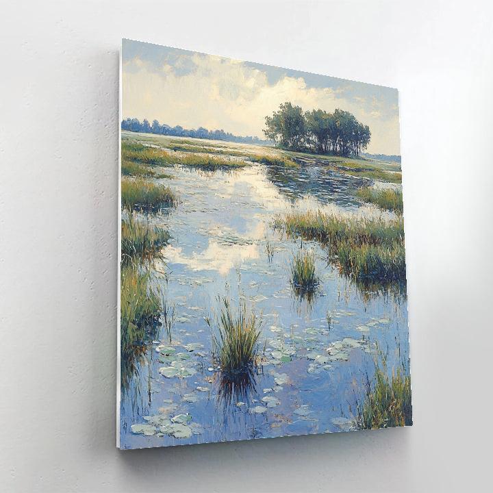 Claude Monet Inspired Spring Flooded Meadow Under Soft Sky Number painting
