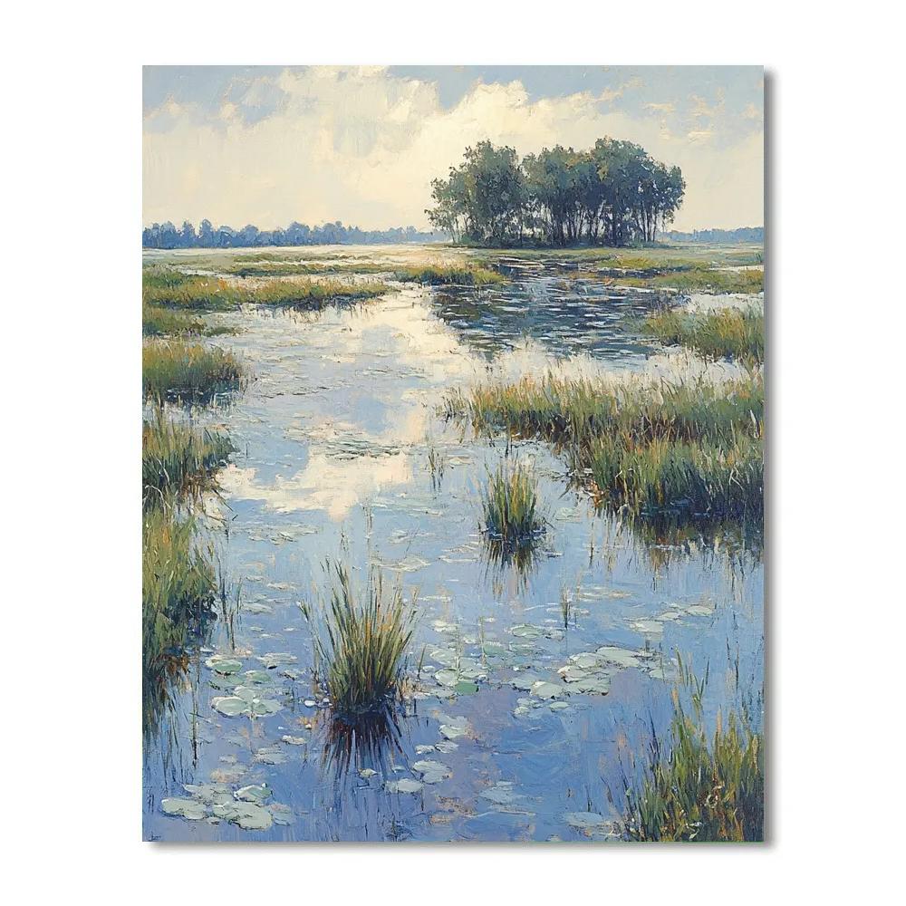 Claude Monet Inspired Spring Flooded Meadow Under Soft Sky Number painting