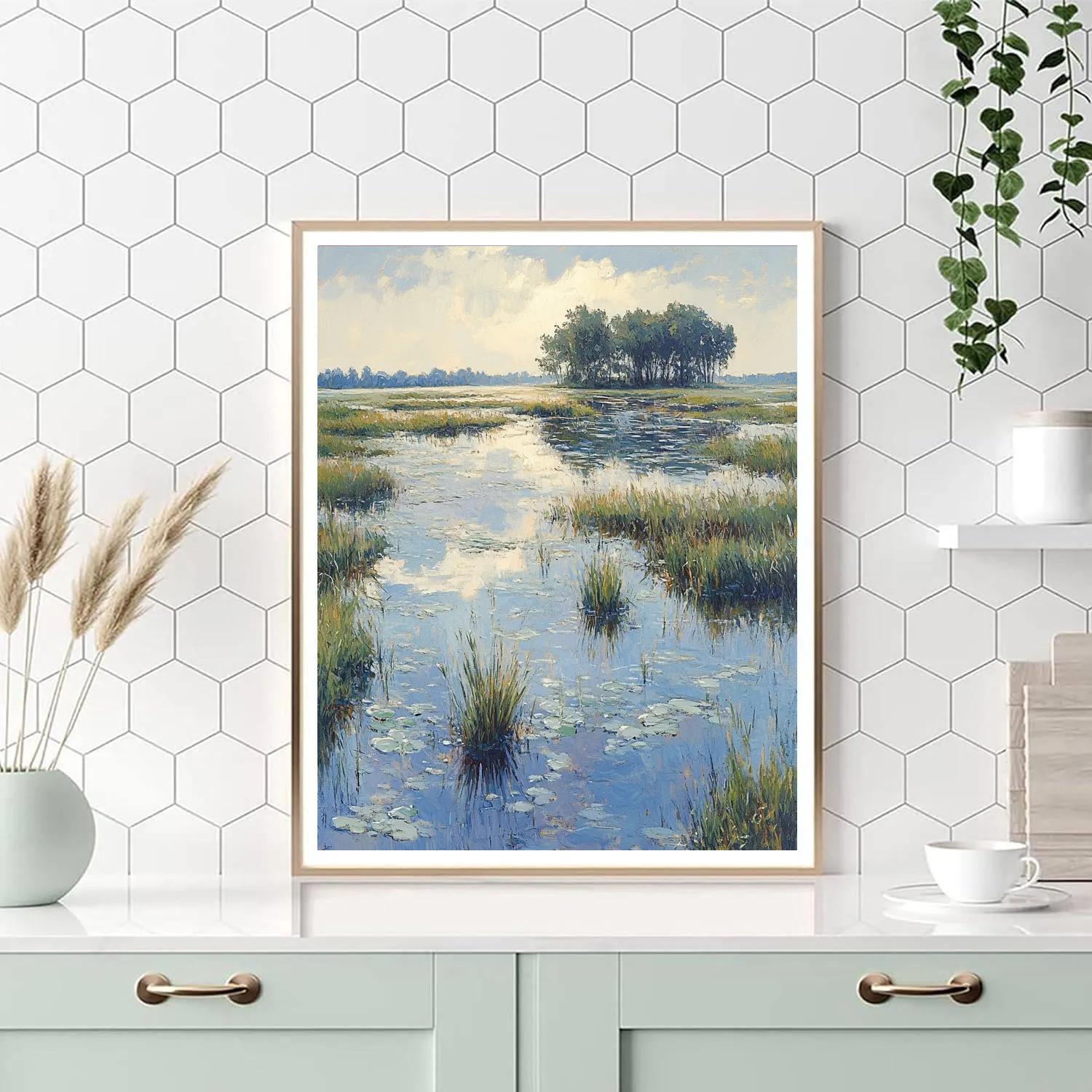 Claude Monet Inspired Spring Flooded Meadow Under Soft Sky Number painting