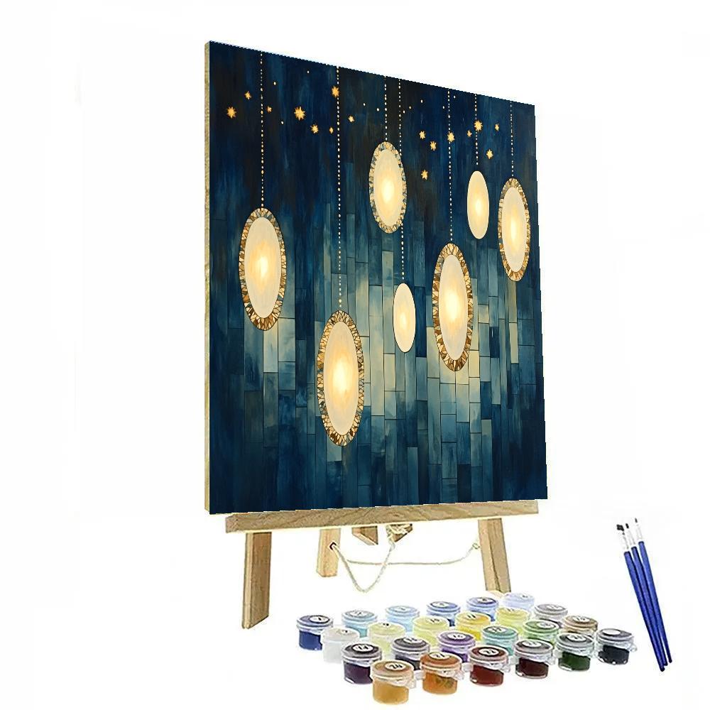 Gustav Klimt Inspired Indigo Lantern Drift Paint by numbers art