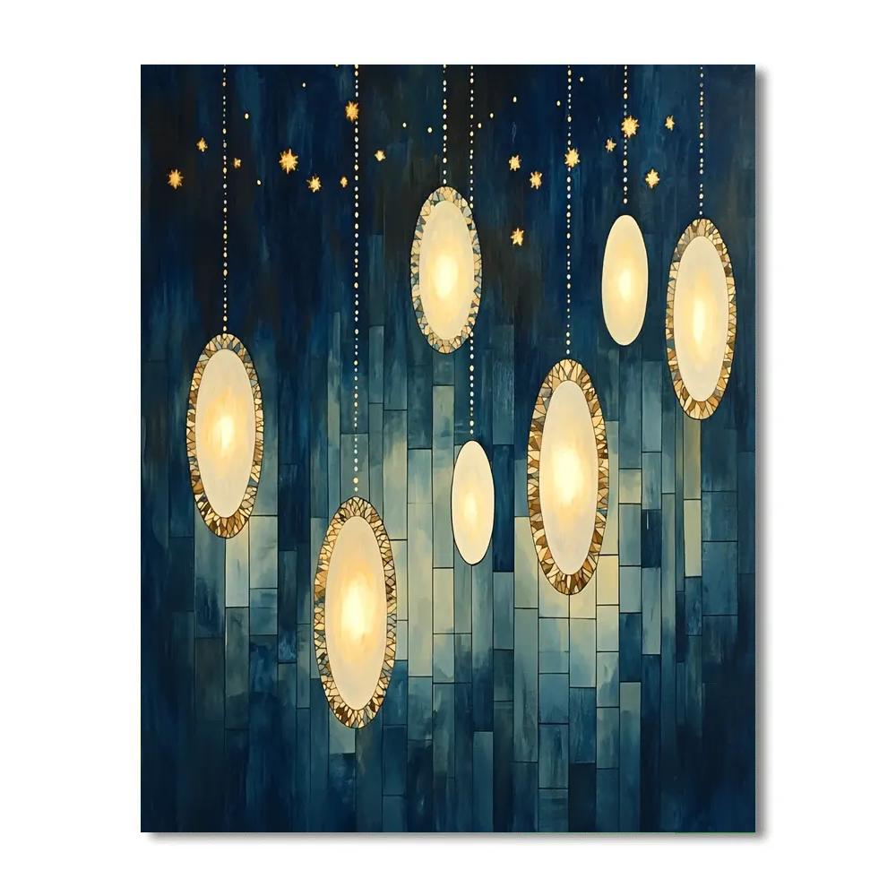 Gustav Klimt Inspired Indigo Lantern Drift Paint by numbers art