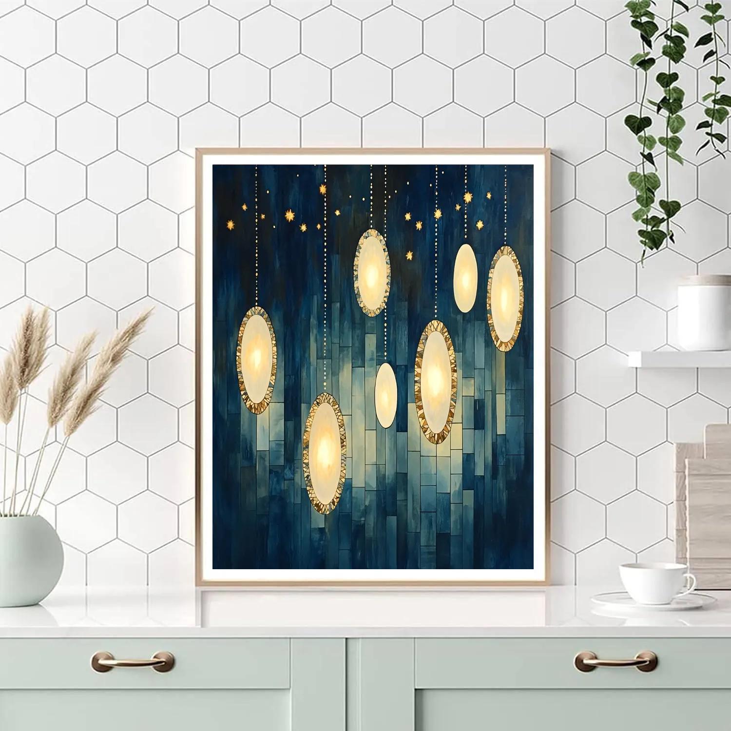 Gustav Klimt Inspired Indigo Lantern Drift Paint by numbers art