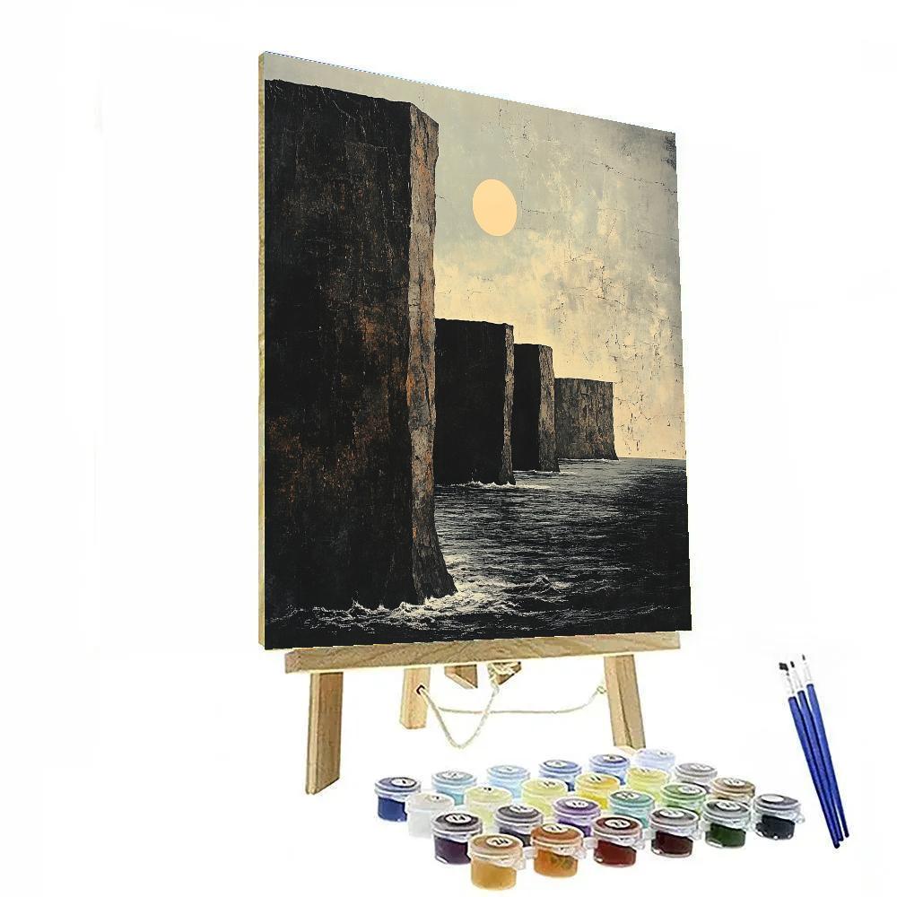 Francisco Goya Inspired Eclipse Over Crumbling Basalt Cliffs paint by number