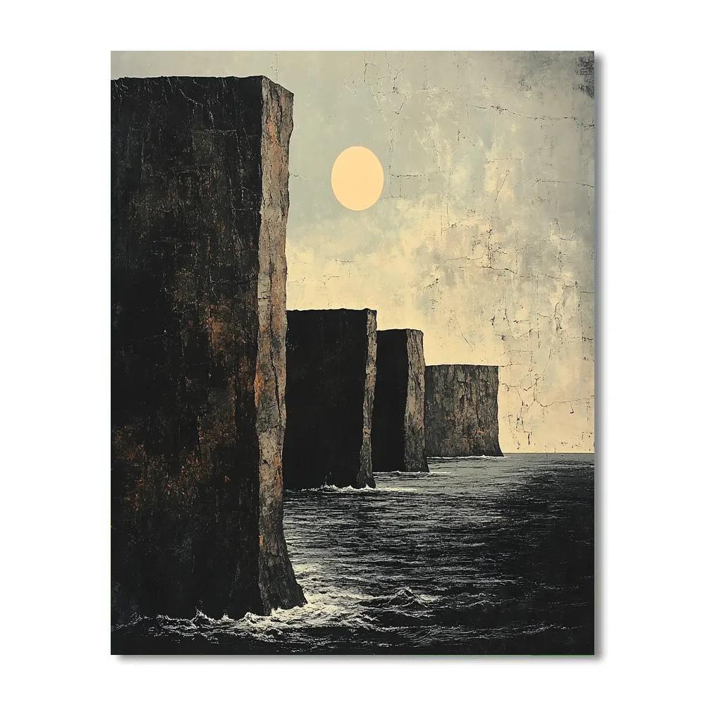 Francisco Goya Inspired Eclipse Over Crumbling Basalt Cliffs paint by number