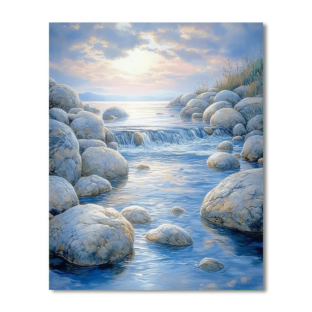 Claude Monet Inspired Dawn Light On Rocky River Shoals paint by number