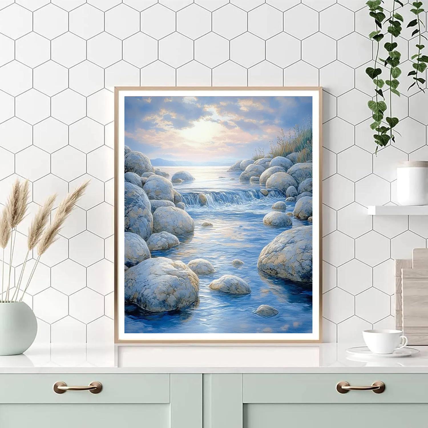 Claude Monet Inspired Dawn Light On Rocky River Shoals paint by number