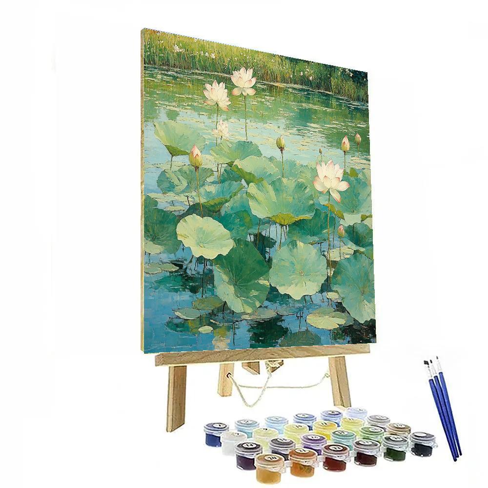 Claude Monet Inspired Gentle Breeze Over Lotus Filled Pond paint by color