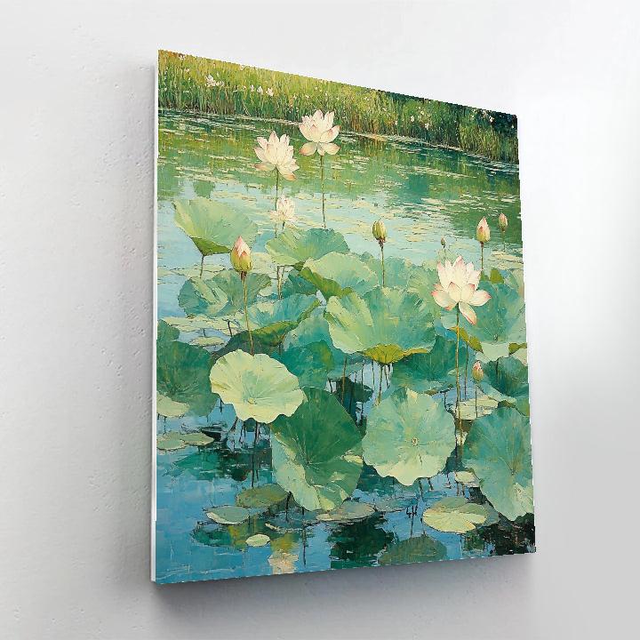 Claude Monet Inspired Gentle Breeze Over Lotus Filled Pond paint by color