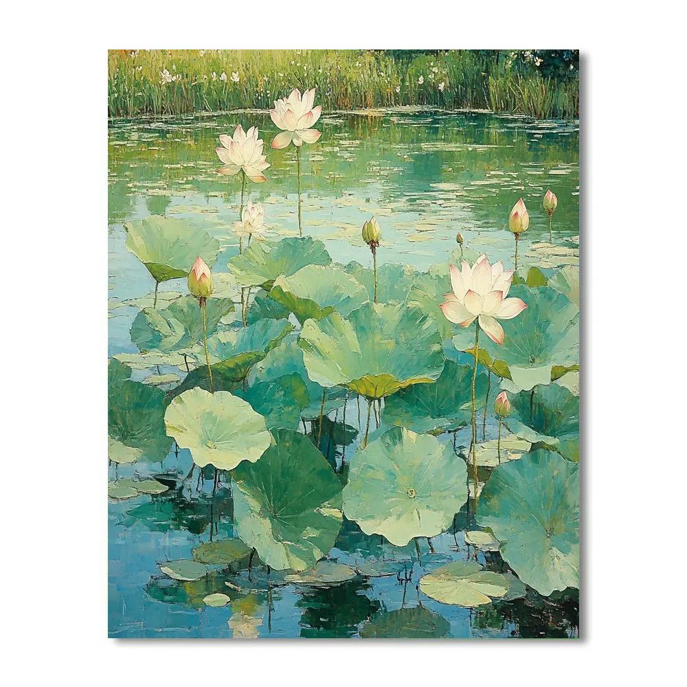 Claude Monet Inspired Gentle Breeze Over Lotus Filled Pond paint by color