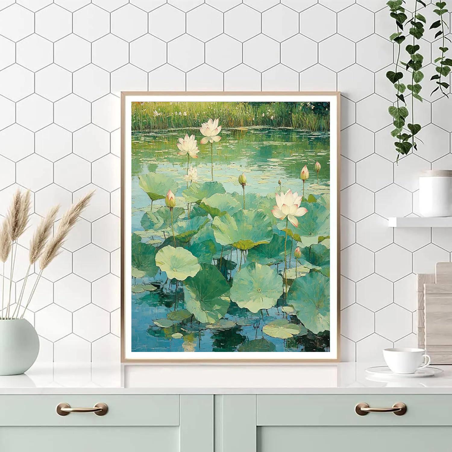Claude Monet Inspired Gentle Breeze Over Lotus Filled Pond paint by color