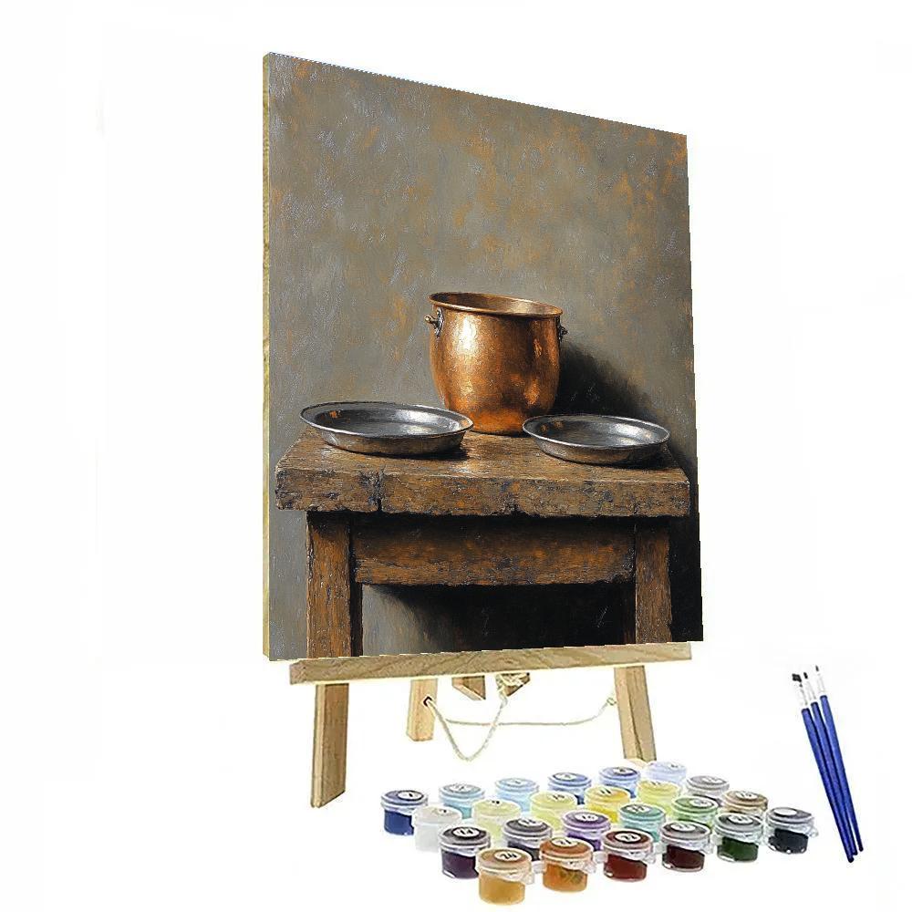 Diego Velázquez Inspired Copper Pot And Pewter Plates In Silent Light paint by color