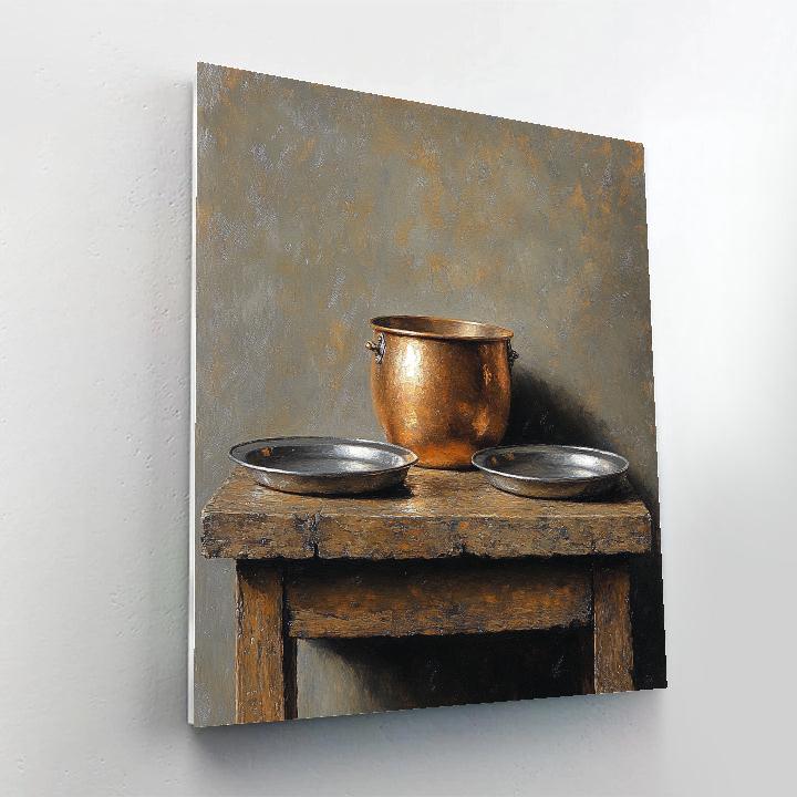 Diego Velázquez Inspired Copper Pot And Pewter Plates In Silent Light paint by color