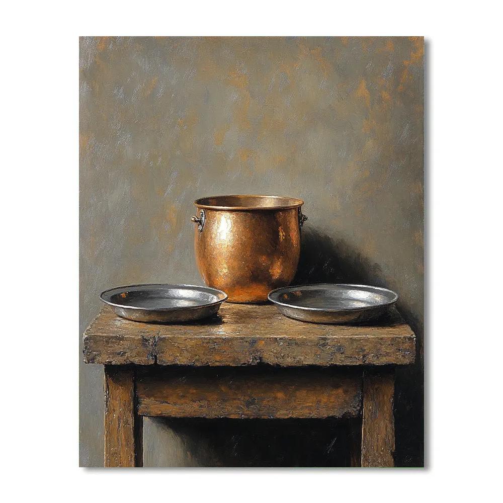 Diego Velázquez Inspired Copper Pot And Pewter Plates In Silent Light paint by color